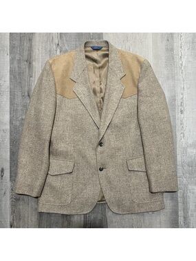 Pendleton Tan Herringbone Sport Coat with Suede Yoke